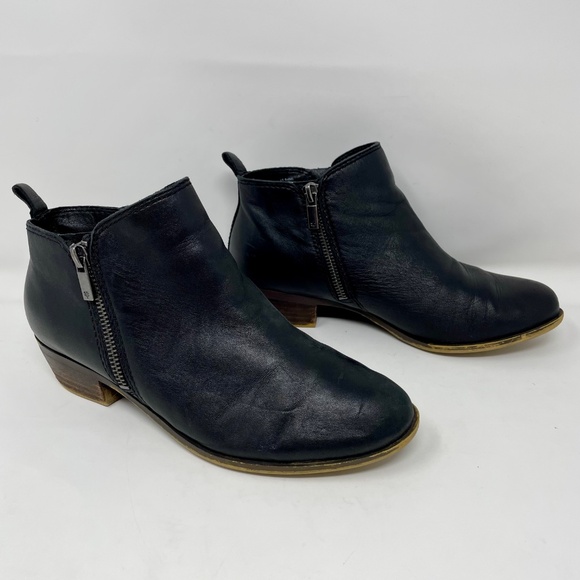 Lucky Brand Basel Black Leather Zip Side Ankle Boots Size 8M - Picture 5 of 15
